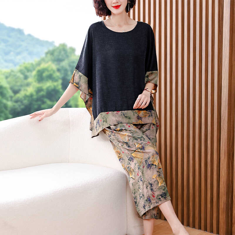 女夏洋气减龄时尚两件套香云纱