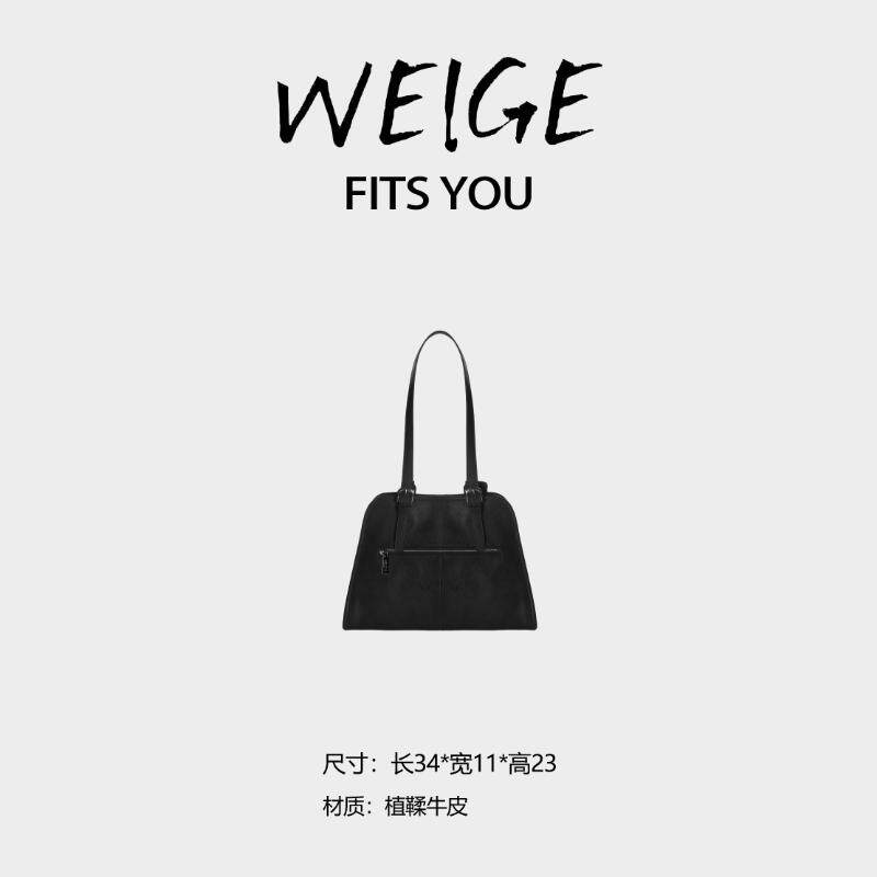 WEIGE【单肩包】植鞣牛皮手提单肩包 BG01695-黑色