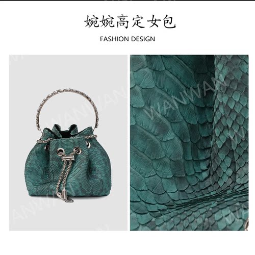 蟒蛇皮轻奢风时尚百搭气质通勤手提单肩斜挎女士水桶WY8851-绿色