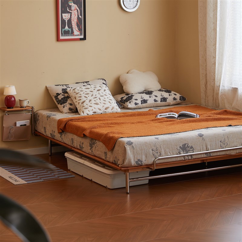 北欧实木床架榻榻米床1米5的床C无床头排骨架齐边床小户型次卧床