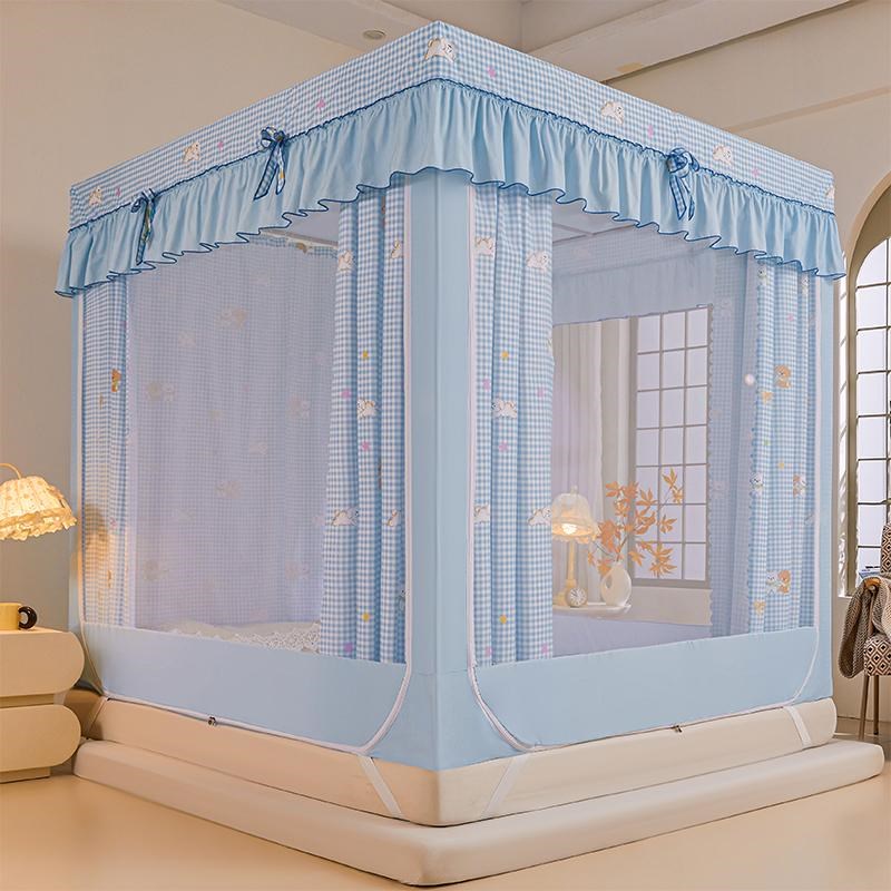 A类加密b床帘蚊帐家用3开门回底坐床防摔拉链方帐防风帐篷加厚支