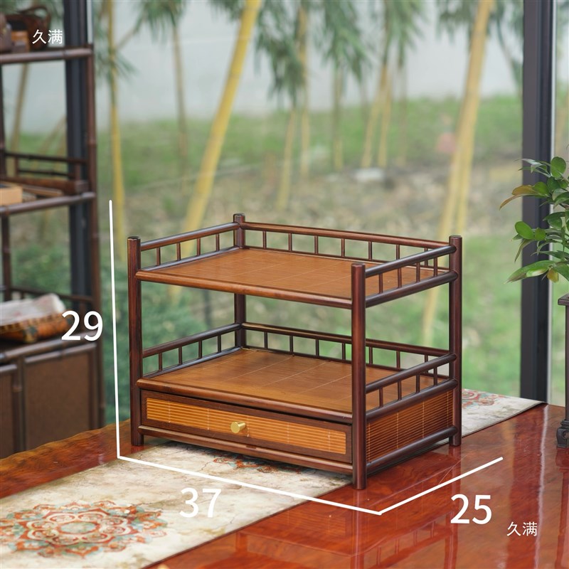 双层带抽屉茶道收纳壶架杯架手z工榫卯工艺竹制茶棚博古架茶杯架