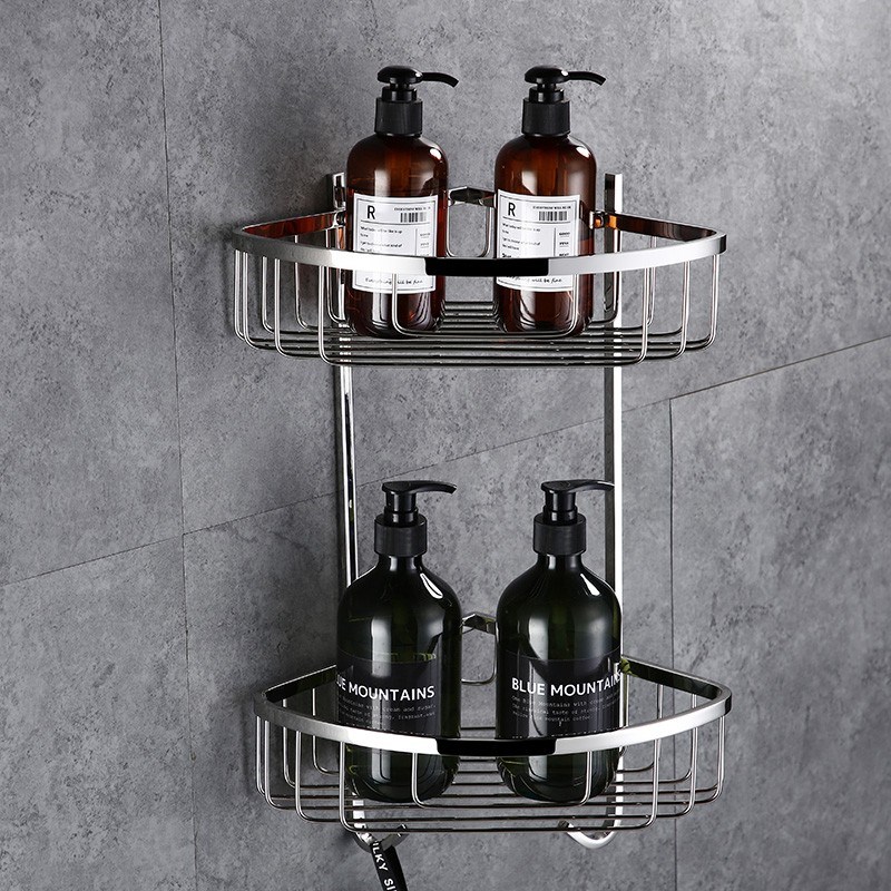 德国304不锈钢三角篮 双x层置物篮 两层置物架浴室挂件角架