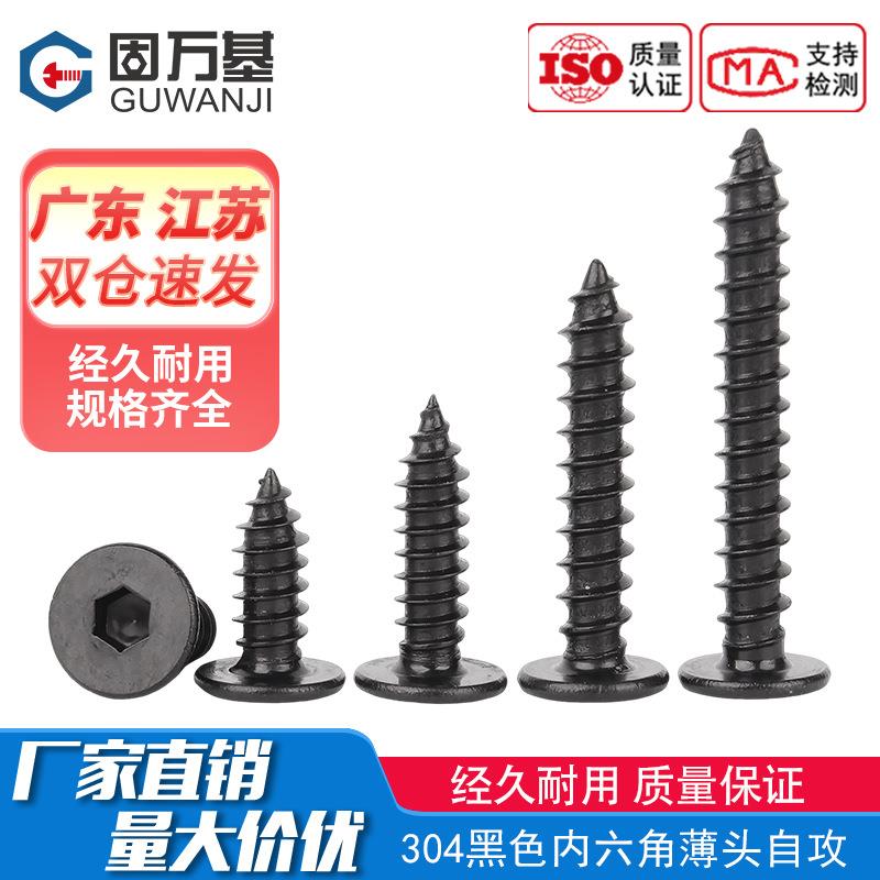 黑色304不锈钢倒边内六角自攻螺丝大平头薄头家具木螺钉M3M4M5M6