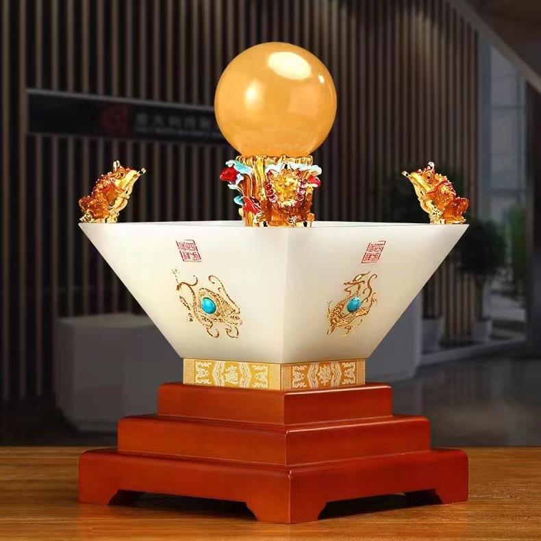 日进斗金聚宝盆琉璃水晶球摆件公司办公室家居客厅玄关店铺装饰品