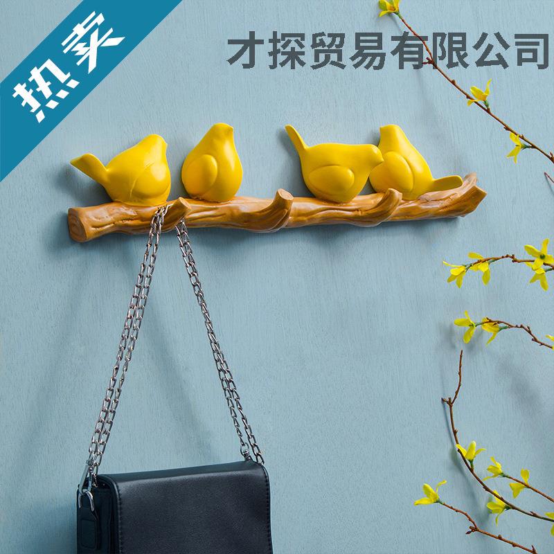 简约北欧立体小鸟挂钩创意玄关进门门后房间墙上装饰挂衣钩振尾荣