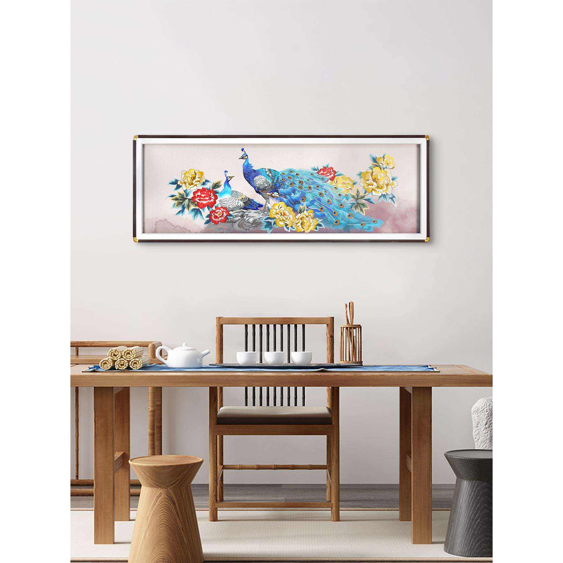 花开富贵挂画刺绣茶室装饰画牡丹花非遗苏绣成品壁画大幅横版墙画
