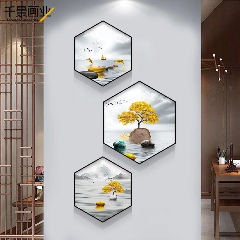 入门玄关装饰画走廊尽头过道挂画北欧三联现代简约竖版墙面
