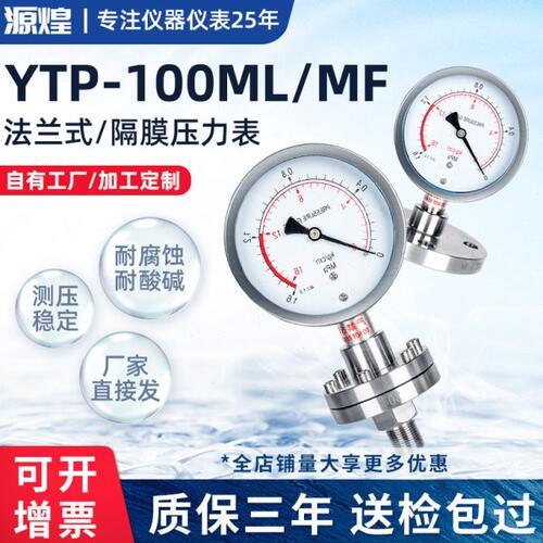YTP100ML MF 不锈钢螺纹隔膜压力表 法兰压力表 膜片DN25DN50四氟