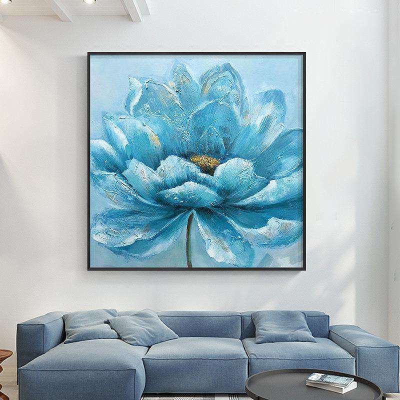 立体纯手绘蓝花简约油画客厅餐厅现代装饰画壁画挂画艺术玄关油画