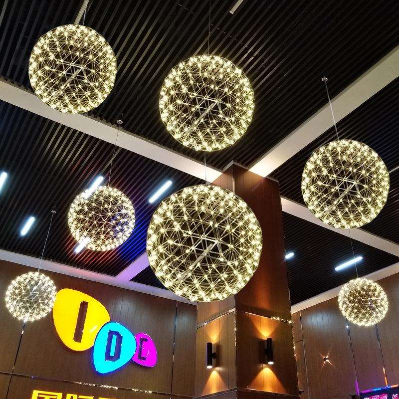 北欧烟花球灯具创意现代客厅餐厅灯服装店吧台楼梯商场火花球吊灯图片