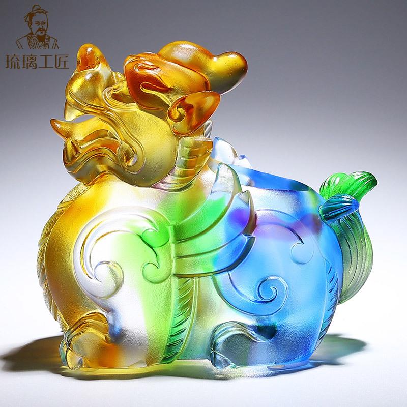 招财貔貅琉璃笔筒高档家居书房办公室精雕装笔收纳盒摆件装饰水晶
