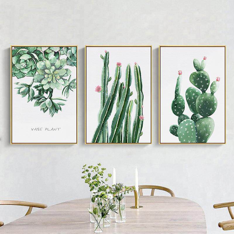 植物小清新客厅三联装饰画简约现代沙发背景画卧室墙面装饰挂壁画