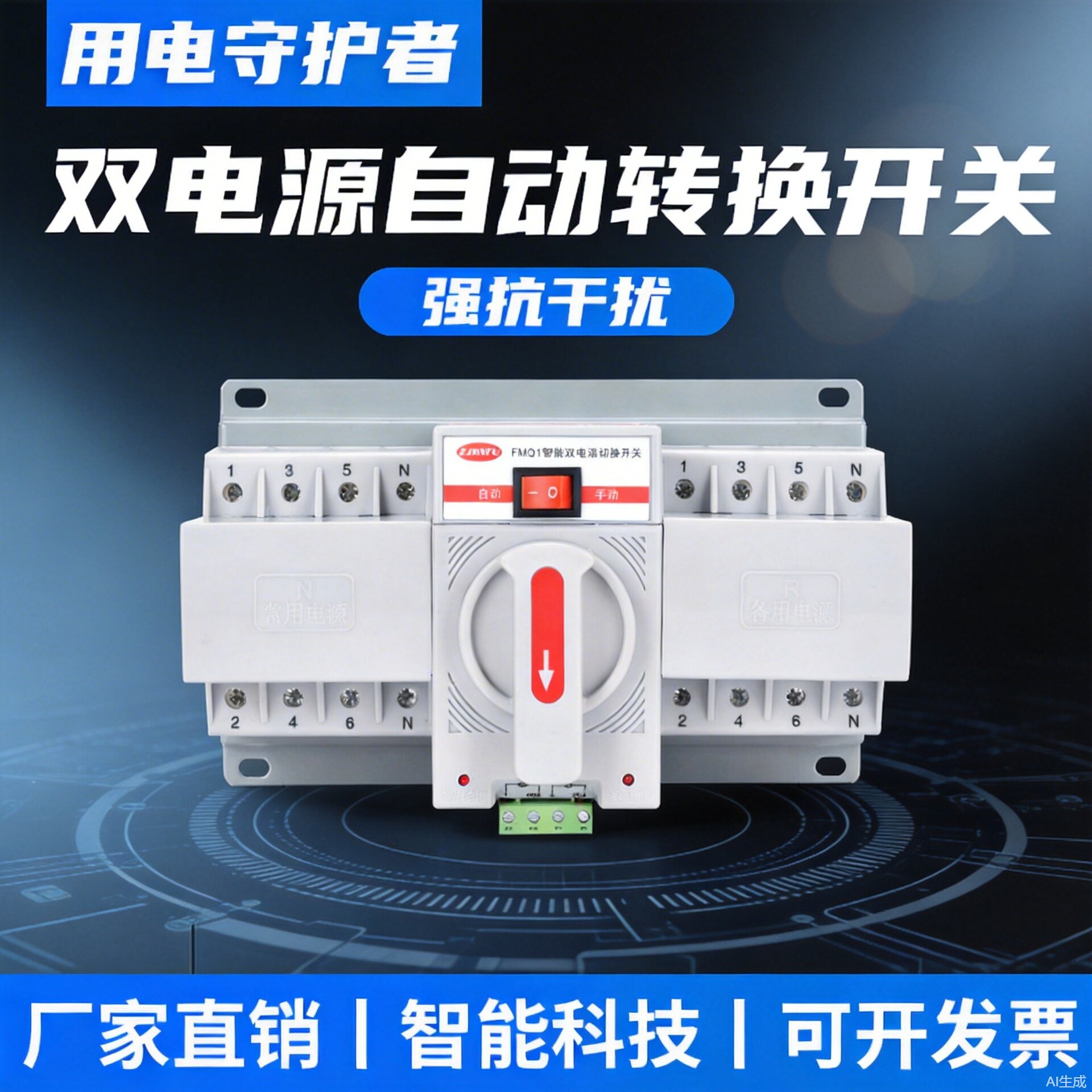 380V自动切换开关63A-3P4P三相四线CB级迷你型双电源自动转换开关