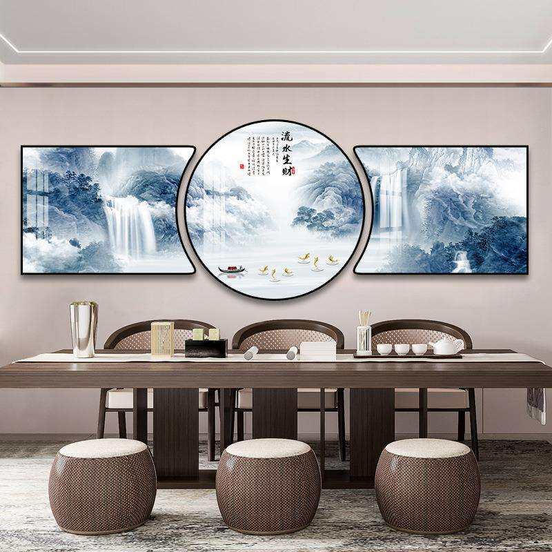 客厅深圳壁画大芬富春山茶室国画挂画油画居图中式村新山水画书房