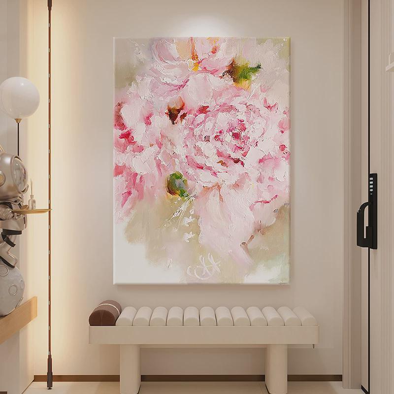牡丹花手绘油画抽象肌理画奶油风玄关客厅餐厅装饰画花开富贵挂画