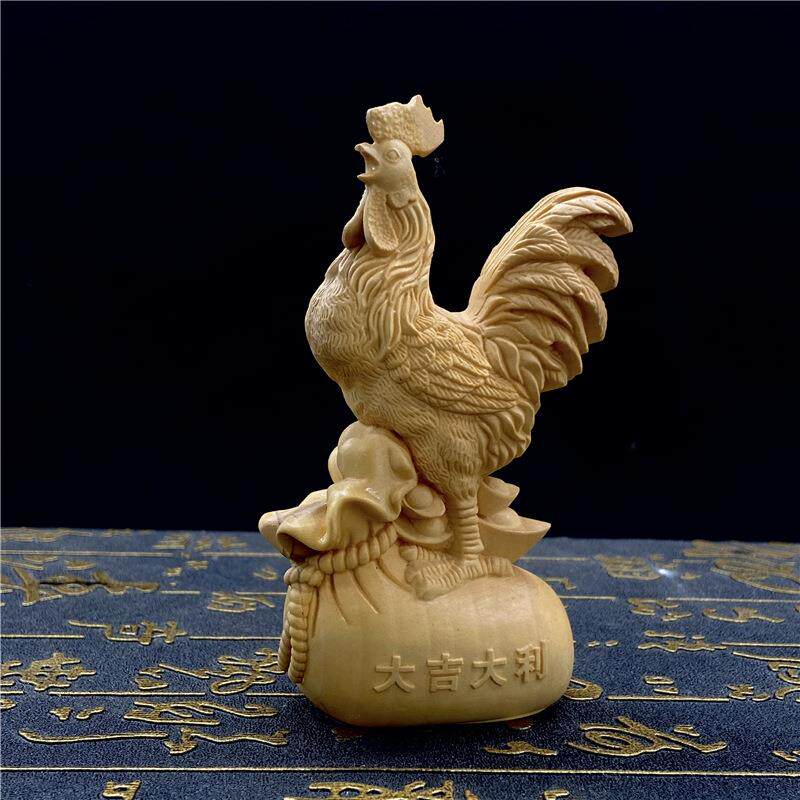 小叶黄杨木雕刻居家茶桌小摆件实木手把件十二生肖公鸡摆设工艺品
