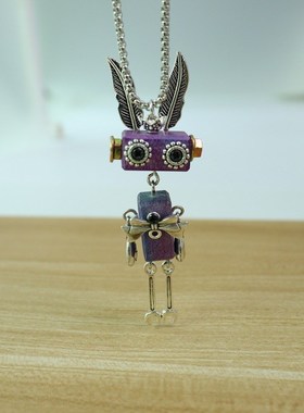 跨境木质朋克机器人项链diy蒸汽朋克潮玩钥匙扣创意手作挂件配件