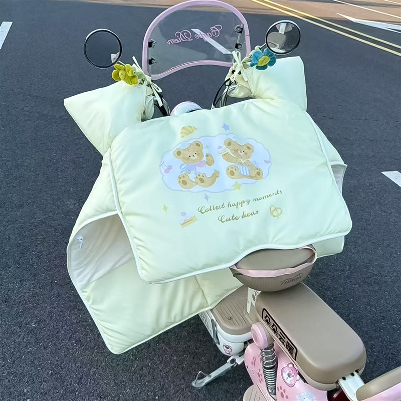 可爱小熊电动车挡风被冬季加厚保暖爱玛雅迪小型电瓶摩托车防风罩