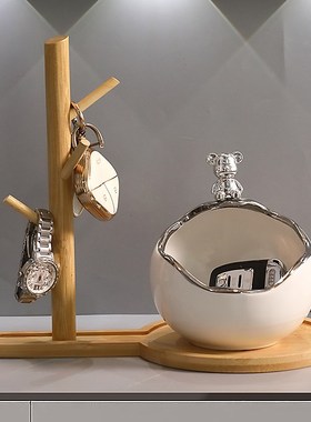 简约小熊玄关钥匙收纳摆件进门口鞋柜锁匙轻奢装饰品乔迁新居礼品