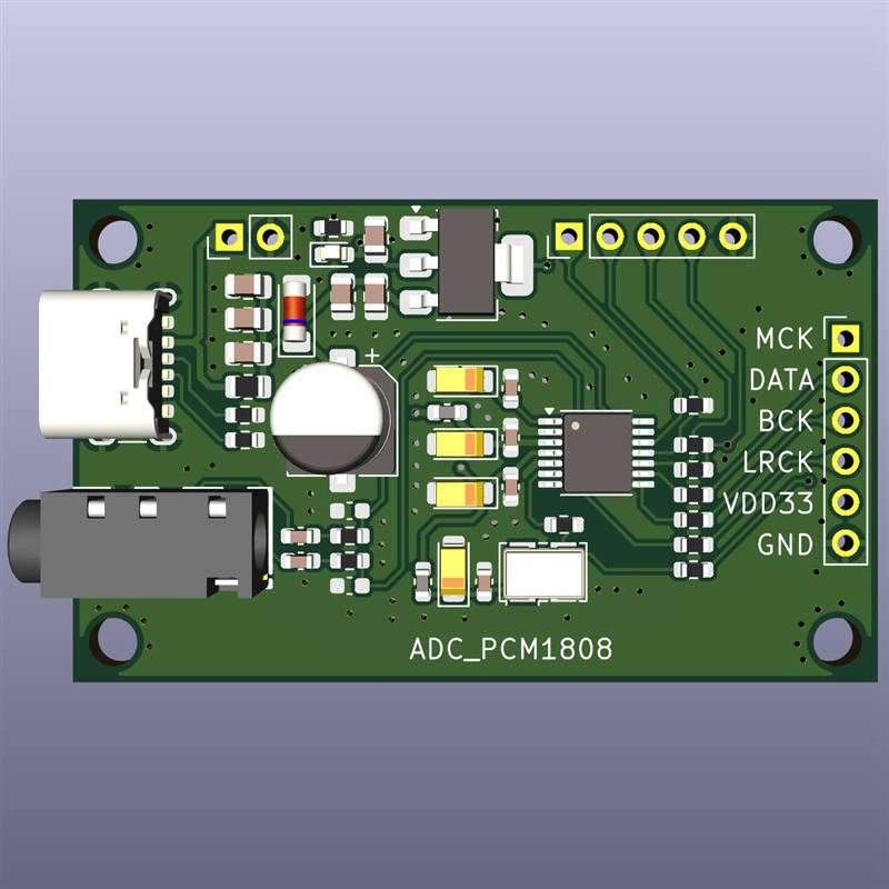 PCM1808 ADC AUX 3.5立体声单端模拟音频转I2S数字输出板编码模块