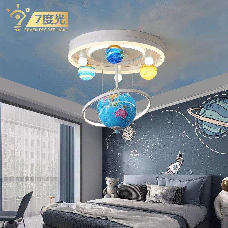 【跨境】男孩个性创意地球仪卧室吸顶灯太空星球男童房间吊灯