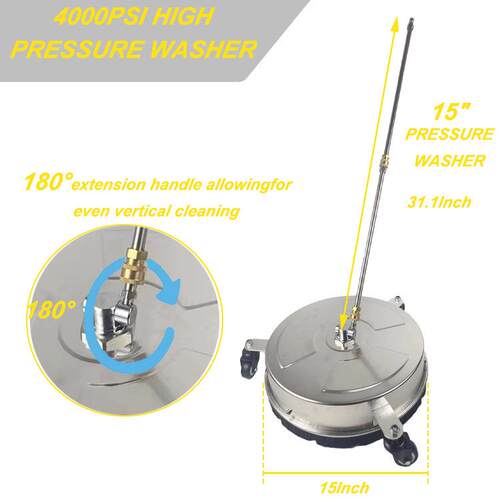 压力清洗机高压圆盘洗地器带轮16.5英寸不锈钢带2根延长杆4000PSI
