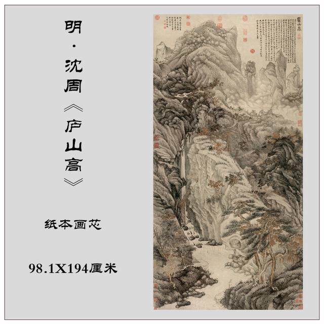 明沈 周庐山高图古代名画山水画立轴装饰画国画办公室画山水挂画