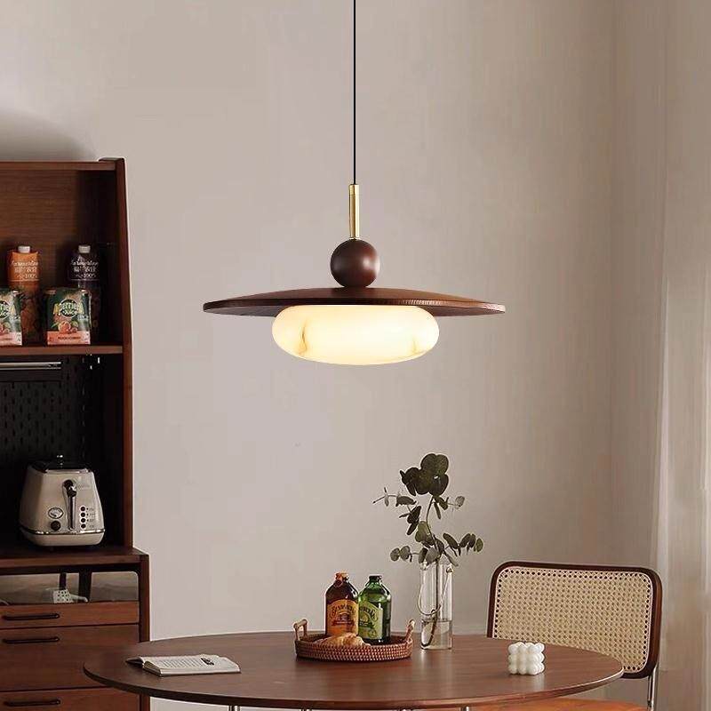 灯顶中古风餐厅吊灯高级感仿云石原木护眼灯复古圆餐桌饭厅灯具