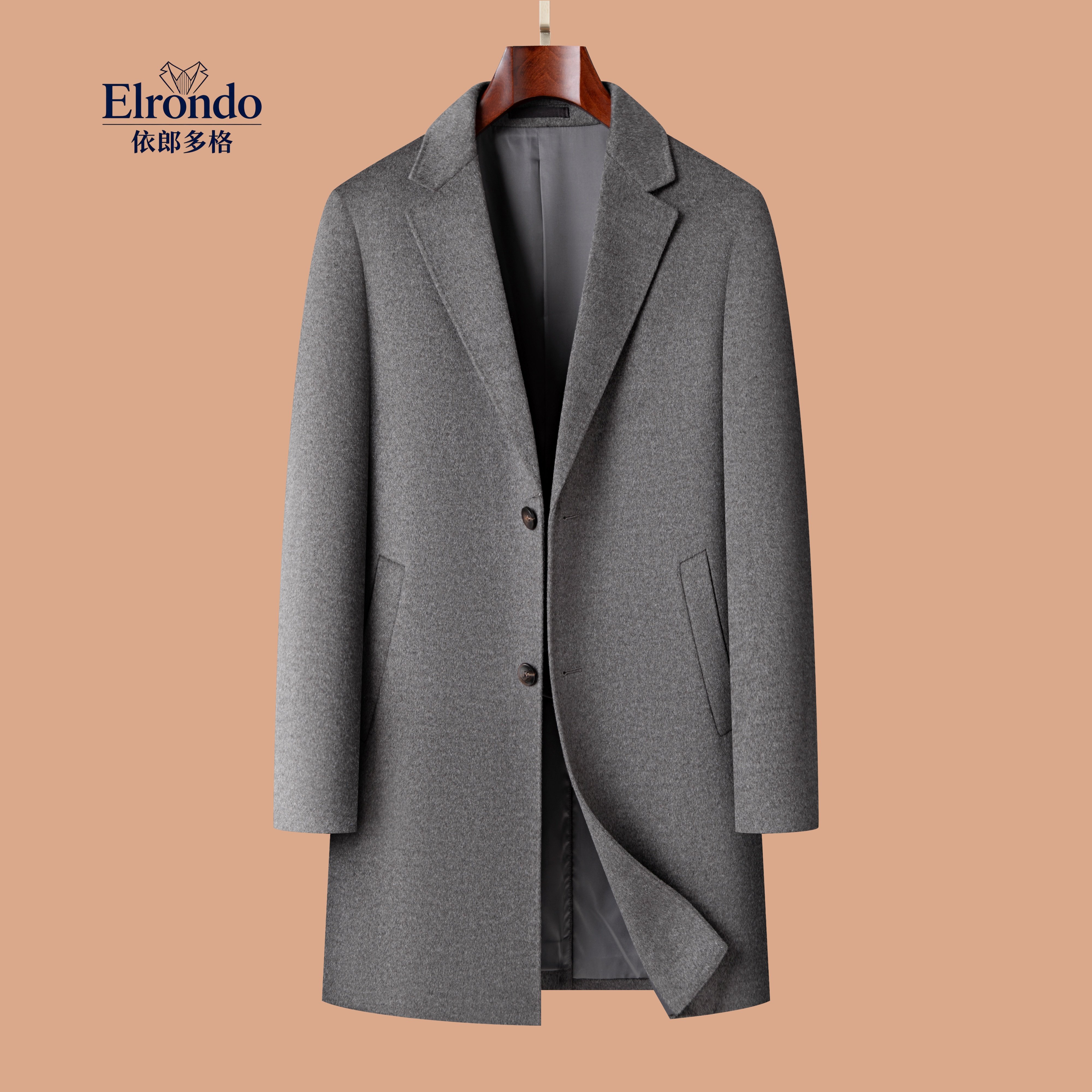 依郎多格秋冬男士中年毛呢大衣中长款西装领商务休闲冬季保暖外套