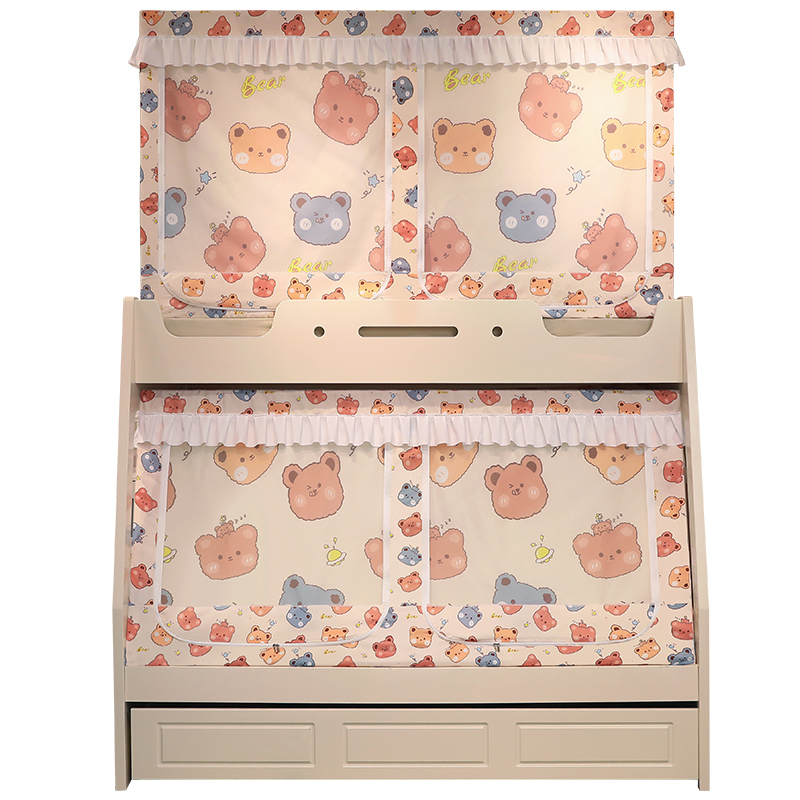 伸缩子母上下床儿童防摔蚊帐学生宿舍遮光床帘一体上下铺单人床幔