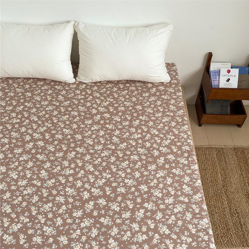 午后花园 咖色系法式碎花s全棉双层纱床单床笠床罩单件单双人100