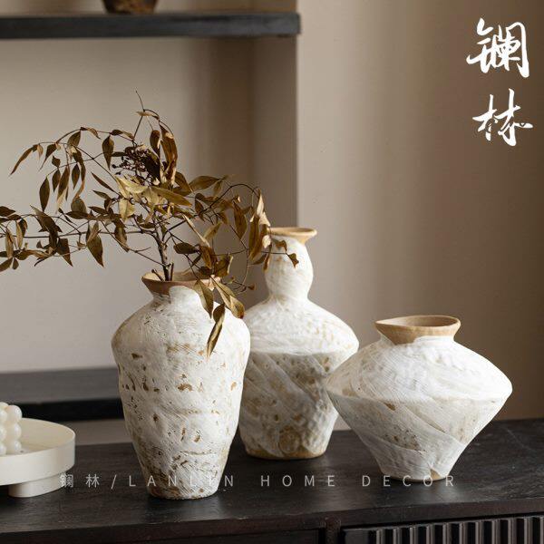 粗陶陶瓷花瓶插鲜花手工怀旧民宿酒店侘寂意境摆件禅意化妆土开岁