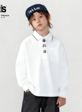 IDS时尚简约长袖上衣小朋友纯色透气亲肤耐磨男孩休闲百搭POLO衫