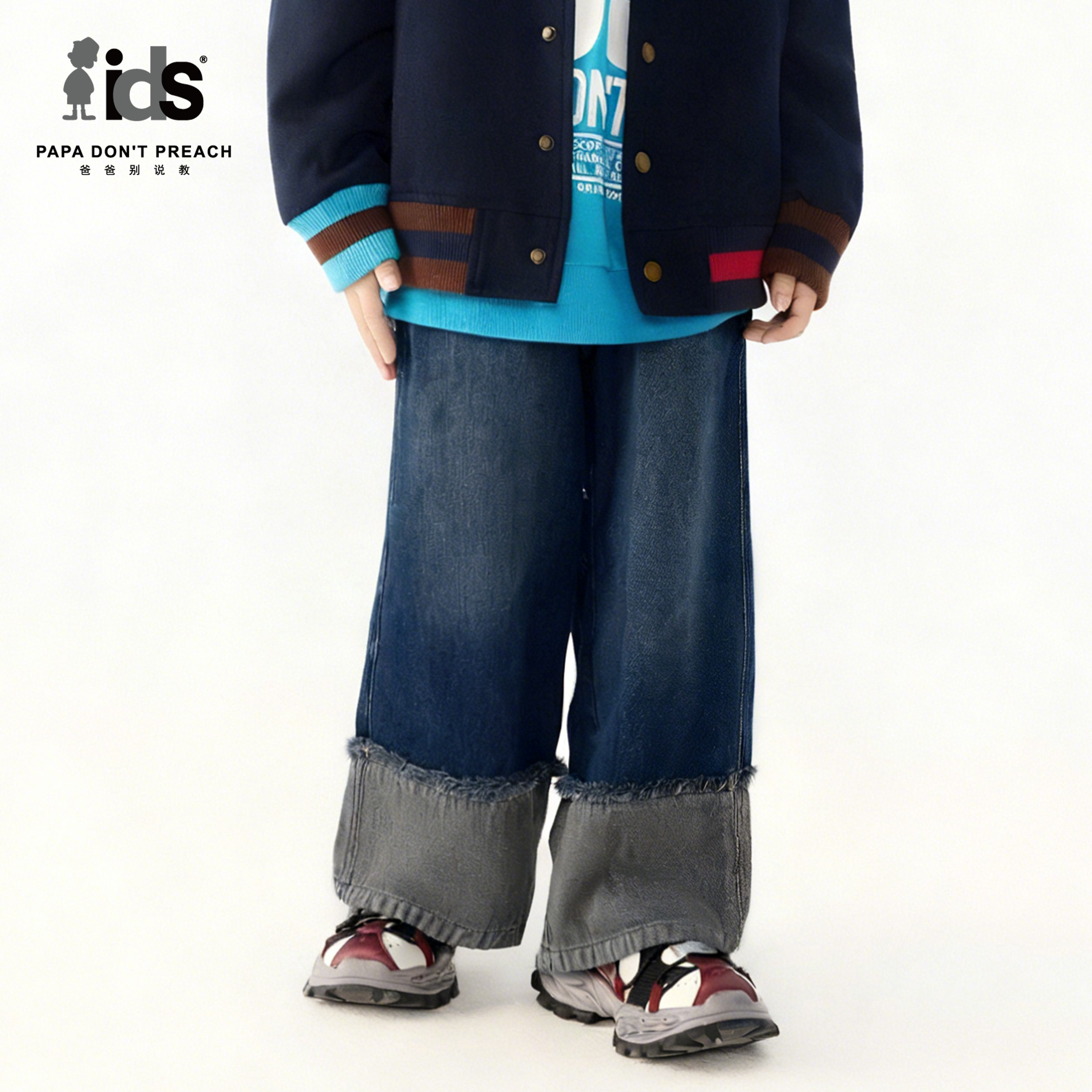 IDS童装牛仔裤小朋友松紧腰洗水毛边拼接脚口阔腿牛仔长裤,童装/婴儿装/亲子装,儿童牛仔裤,淘宝优惠券,粉丝福利购,淘宝优惠卷