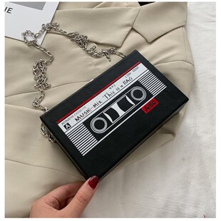 跨境新款个性收音机女包潮流盒子小方包磁带链条网红单肩斜挎包女