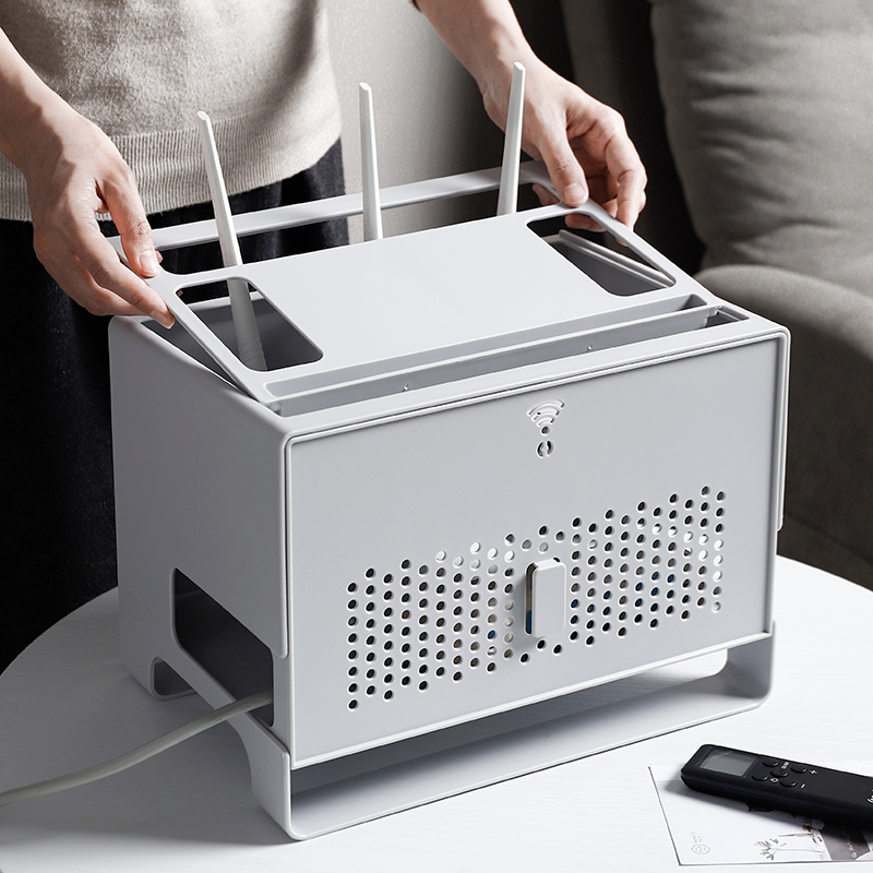 多功能带盖路由器收纳盒置物架桌面大号插座机顶盒光猫创意整理线