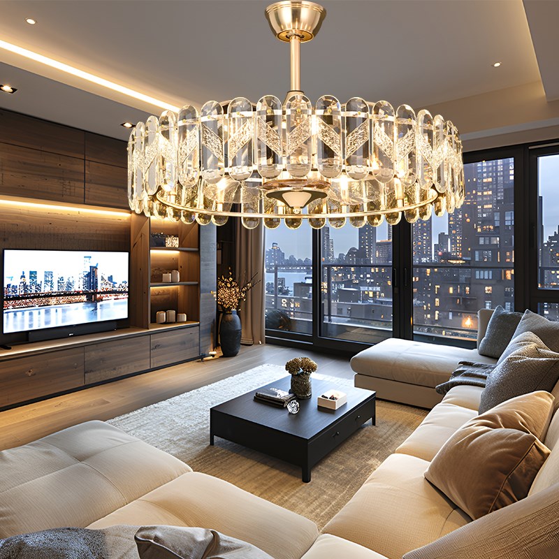 水晶风扇灯新款轻奢客厅餐厅吊扇灯卧室一体灯