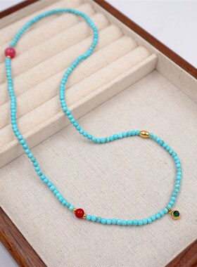 极细3mm优化小绿松石手链双层叠戴迷你小珠弹力绳手串民族风配饰