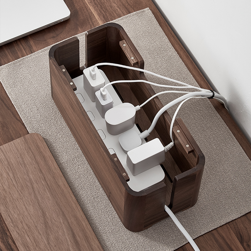 实木电线收纳盒路由器电源线排插遮挡数据线插座机顶盒桌面集线盒