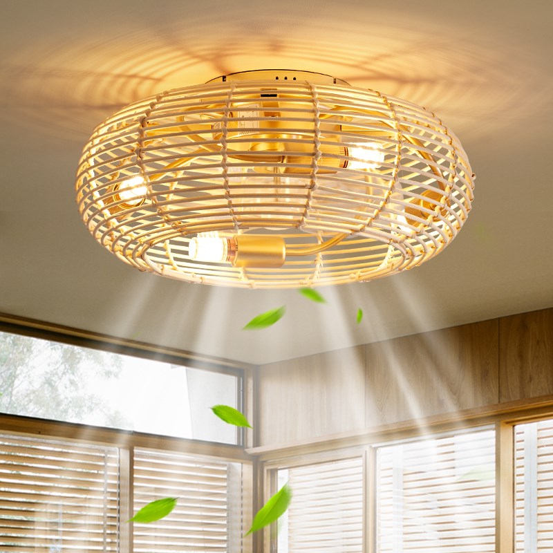 民宿风扇吸顶灯诧寂风日式藤编卧室书房餐厅复古风遥控变频灯具