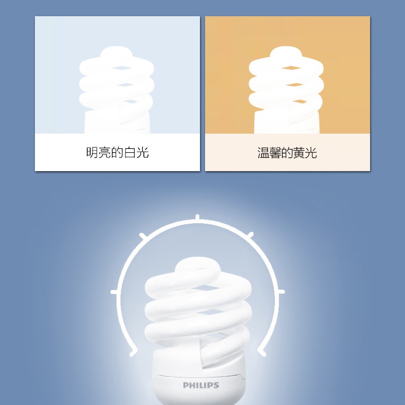 飞利浦螺旋型标准节能灯灯泡E14螺口8 12 15 20 23W黄白光TORNADO