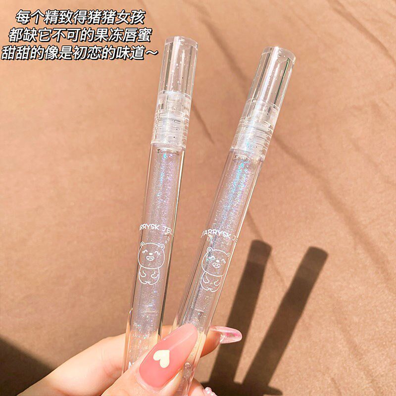 NICOaR茶杯熊镜面水光果汁嘟嘟唇蜜透明无色蓝闪口红叠涂滋润唇油
