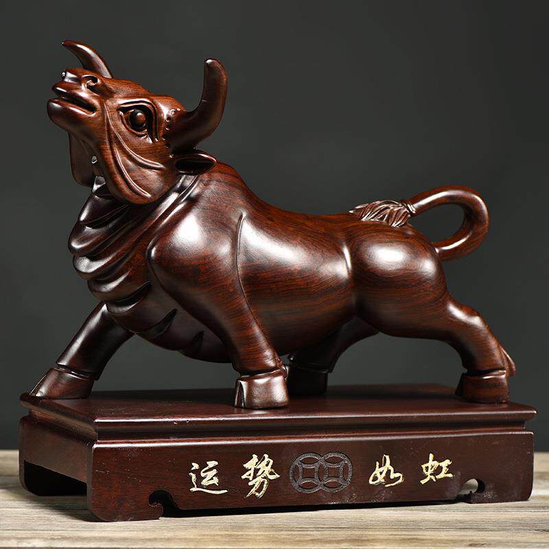 黑檀木雕牛摆件十二生肖木头牛家居办公室补角吉祥物装饰手工艺品