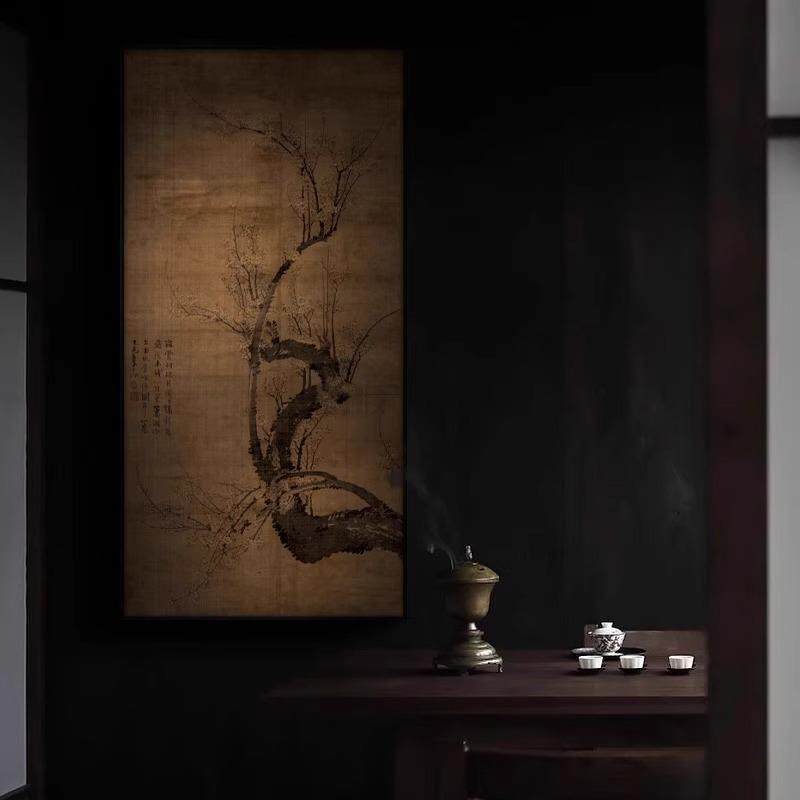宋代美学梅花图装饰画茶室玄关走廊古代山水画酒店过道听琴图挂画