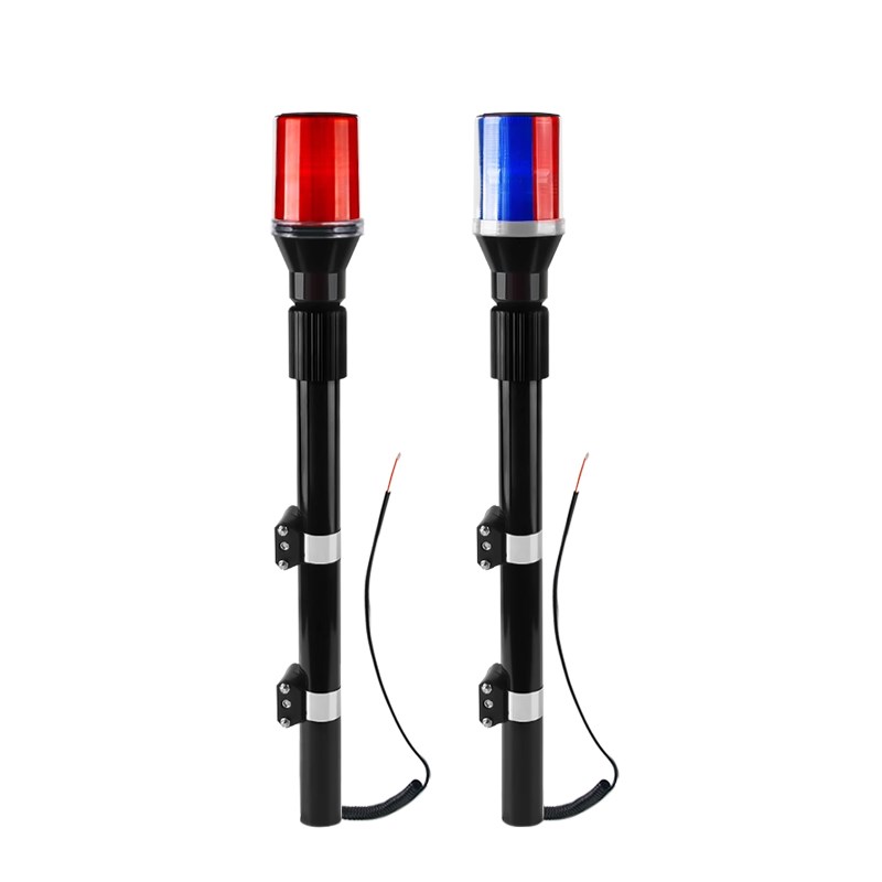 摩托电动车后杆警示灯电瓶车LED红蓝灯治安保安巡逻爆闪灯12V60V