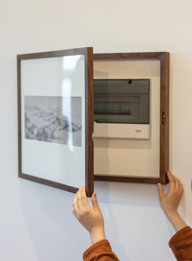 新中式黑胡桃木电表箱装饰画遮挡箱配电箱电闸盒餐厅客厅装饰画