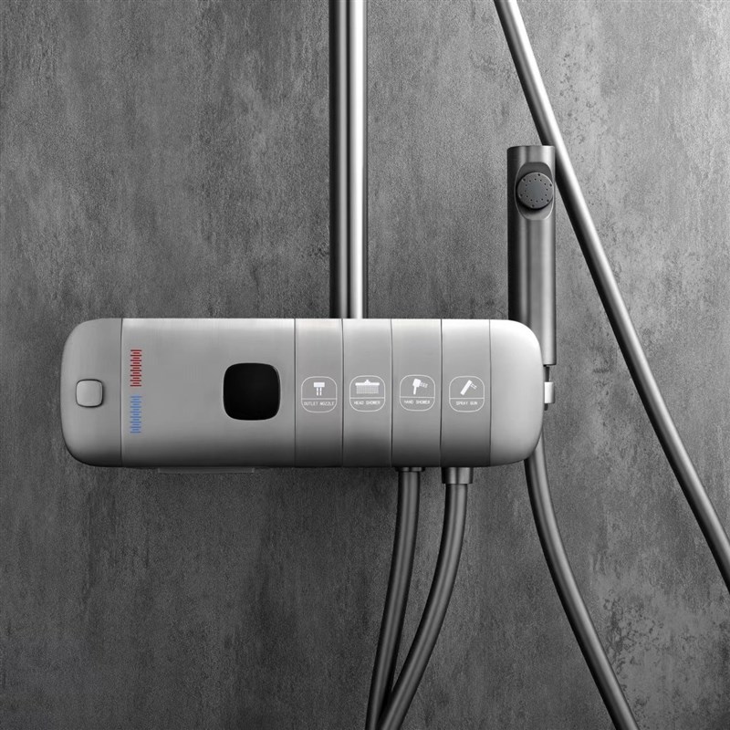 网红高端枪灰色电灯开关面板式航母恒温数显淋浴花洒套装四档增压