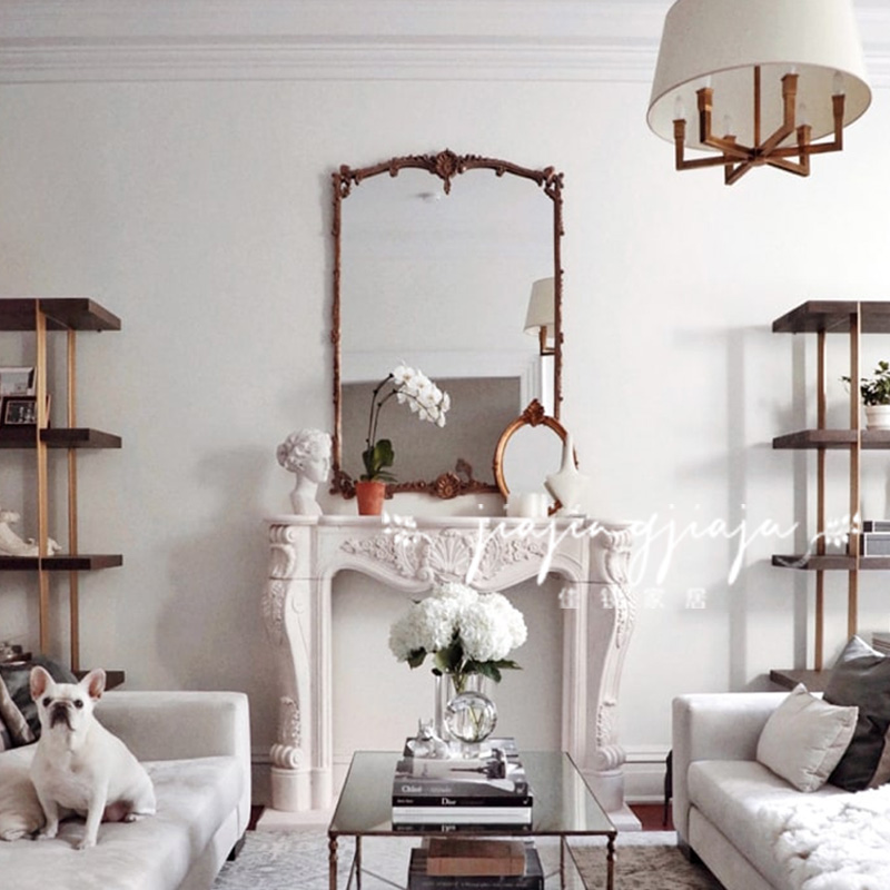 法式复古欧式化妆镜化妆台壁炉镜子家用洗手间浴室镜防雾智能大镜