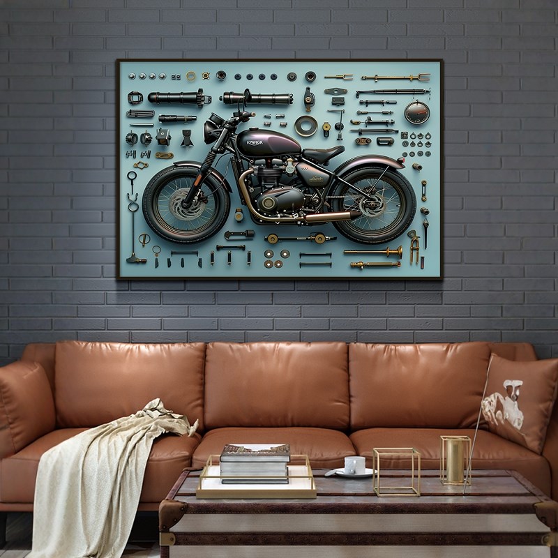 摩托车挂画高级感led带灯壁画电竞房网咖机车挂画男孩卧室装饰画